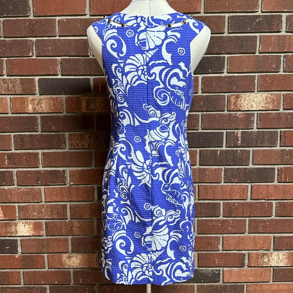Lily Pulitzer Spectrum Blue Tide Pools Beaded Lindy Dress Size 4 - Picture 4 of 12